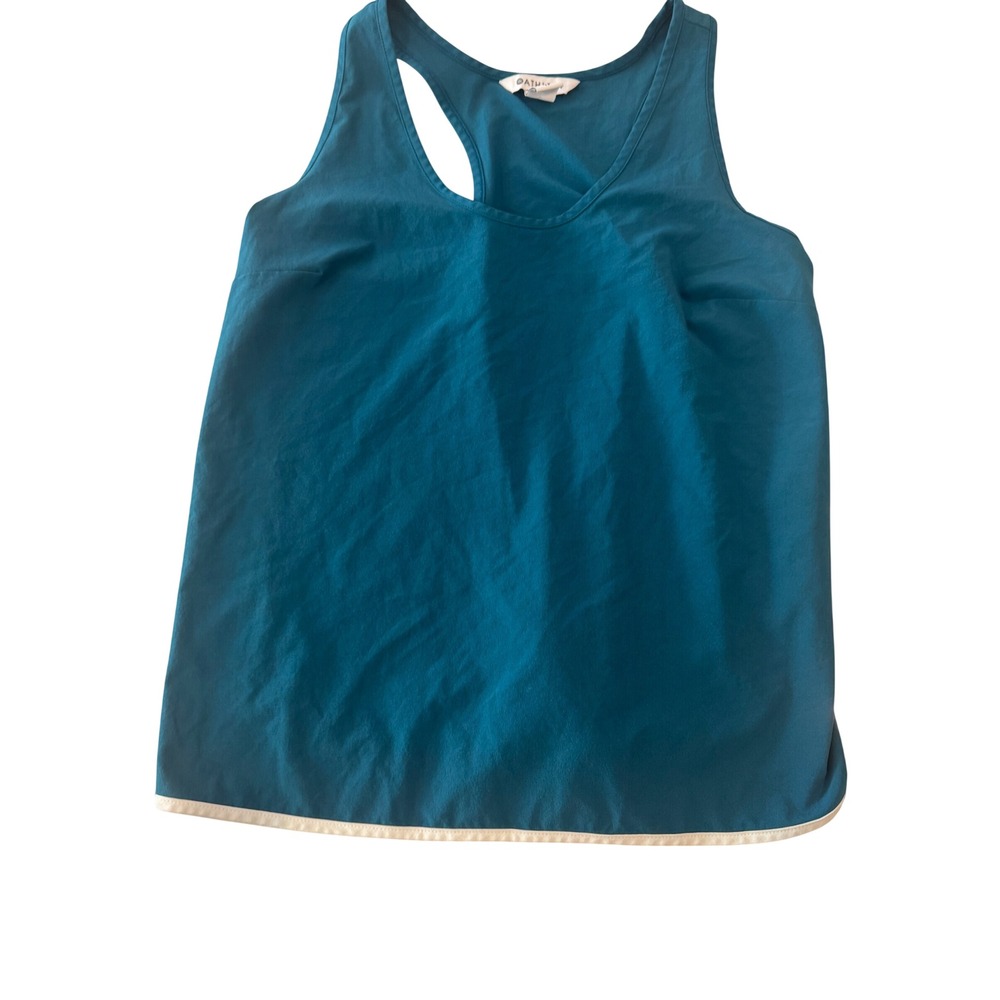 Athleta Womens Teal Blue Racerback Tank Top White Trim Dolphin Hem XS